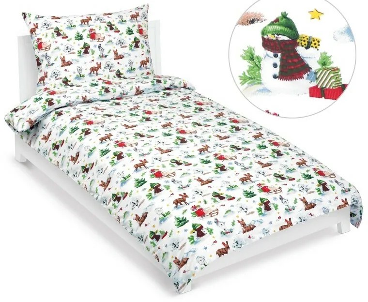 Bellatex Świąteczna pościel bawełniana Zwierzątka w lesie, 140 x 200 cm, 70 x 90 cm