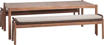 Zestaw: Prostokątny Stół 180x90 Cm I 2 Ławki Ogrodowe Z Drewna Akacjowego I Plecionej Liny Karvia Akacja Brąz & Tkanina W - Sklum