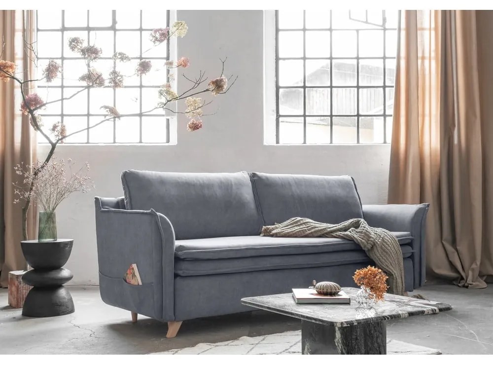 Szara aksamitna rozkładana sofa 225 cm Charming Charlie – Miuform