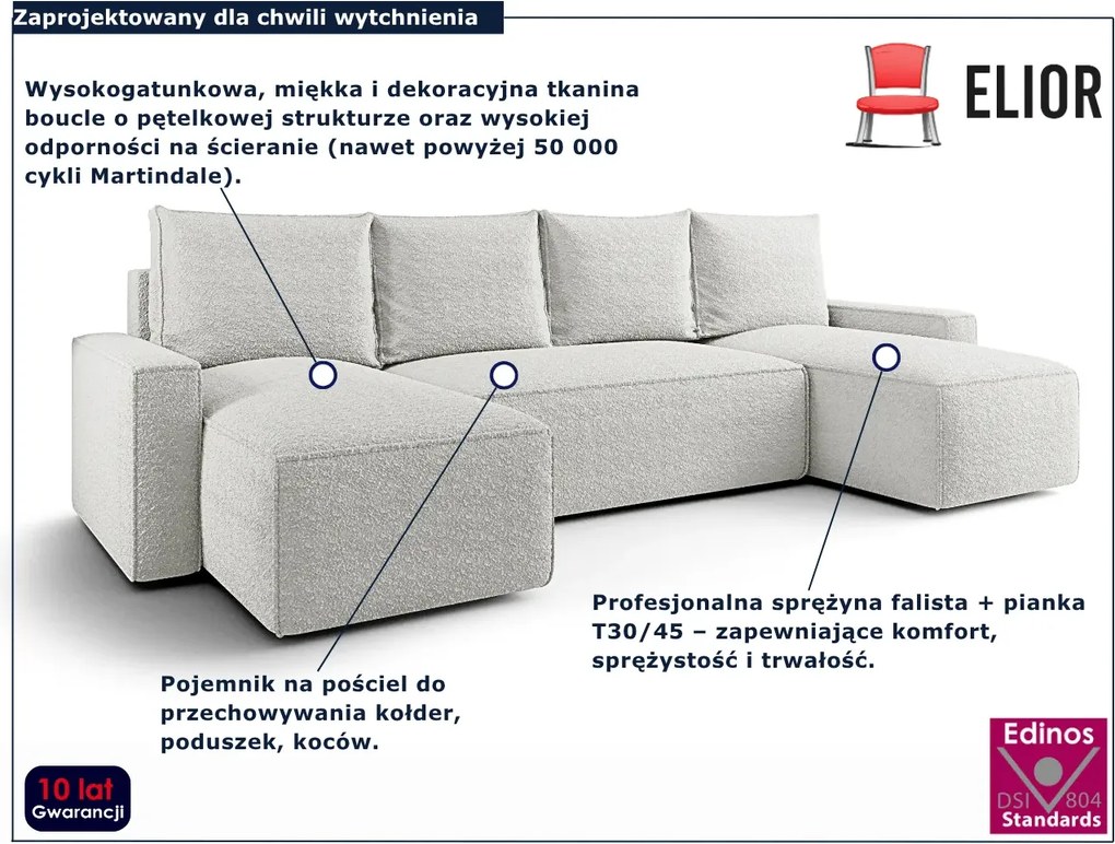Biały narożnik boucle w kształcie L z pojemnikiem R1-Z24