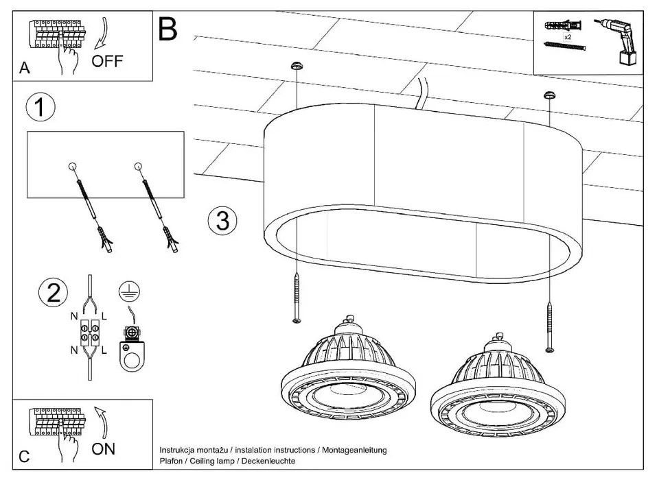 Szara lampa punktowa 27x14 cm Spattio – Sollux