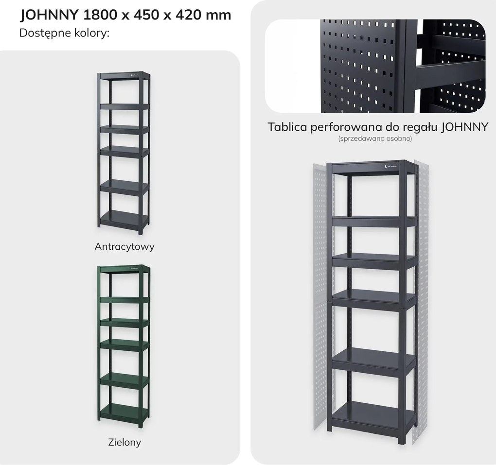 Regał metalowy wąski antracytowy: JOHNNY, 1800 x 450 x 420 mm