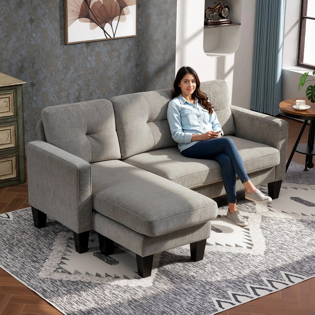 HOMCOM narożnik sofa w kształcie L z odwracalną chaiselongue tapicerowana tkaniną lnianą wygodna kanapa brązowa | Aosom PL