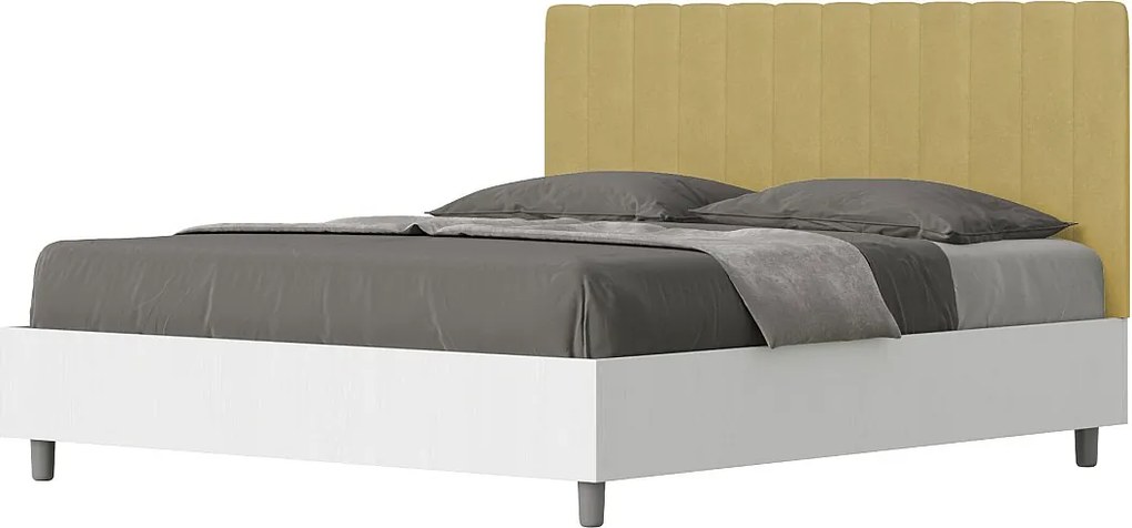 Łóżko wyposażone w stelaż z listwami 160x200 konstrukcja Frassino biała zagłówek microfibra Okra Kaia