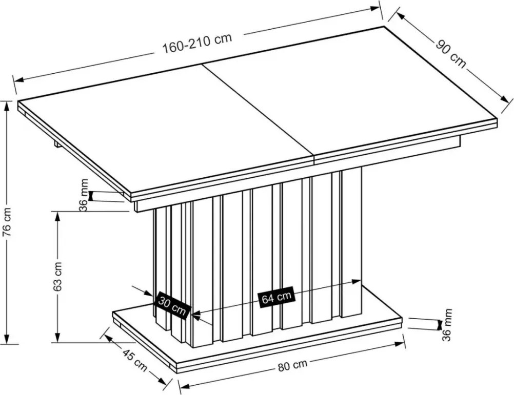 Rozkładany stół prostokątny Altus 160 (210) x 90 – wykonany z płyty laminowanej w kolorze dąb artisan / czarny
