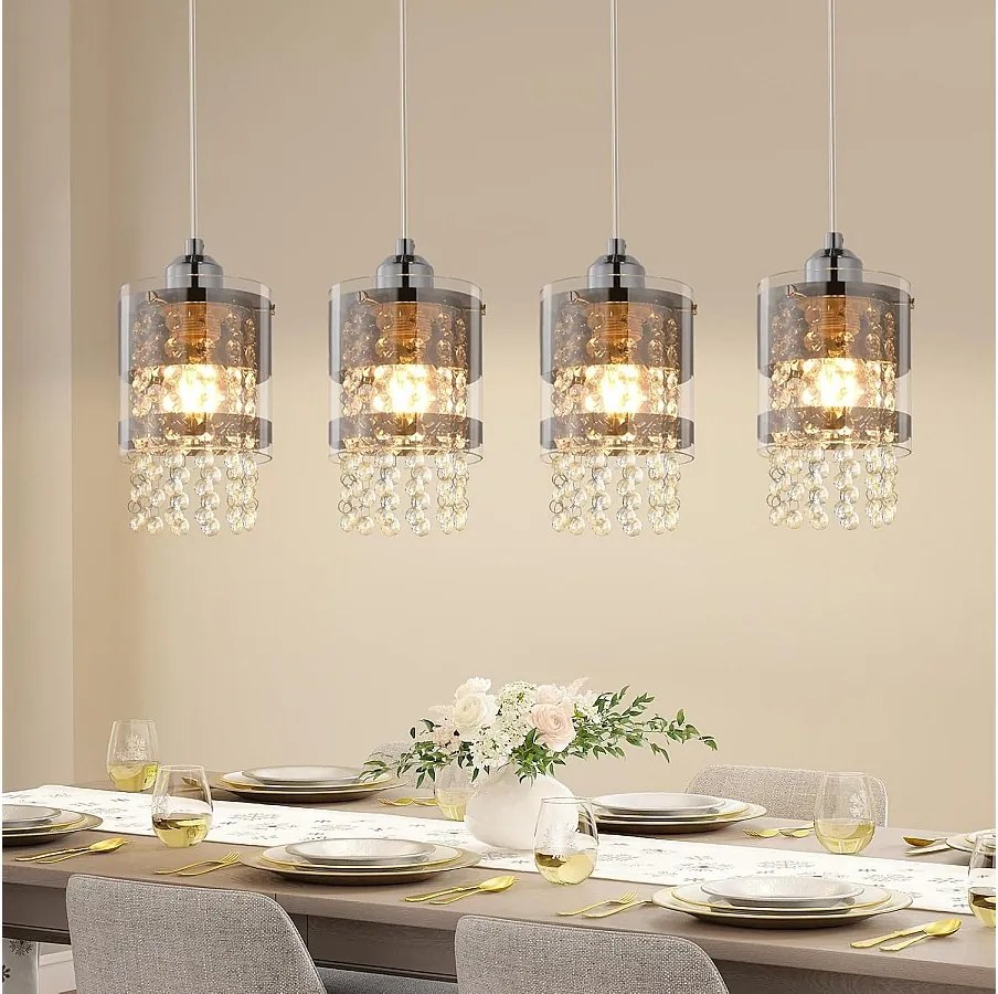 NETTLIFE Lampa wisząca Stół do jadalni Nowoczesna szklana lampa wisząca 4 płomienie wiszące 150CM Kryształ E27 z regulacją wysokości