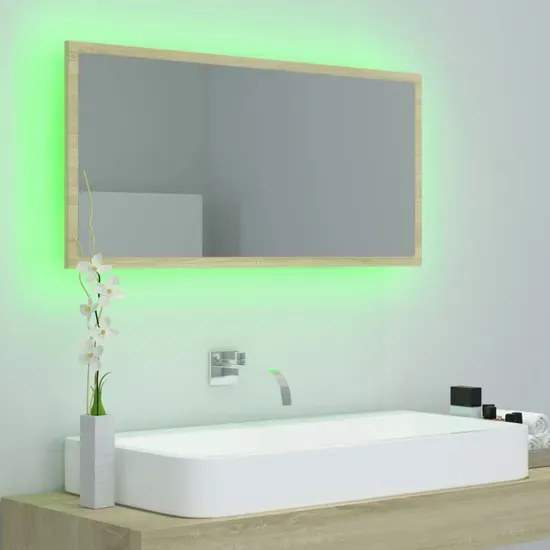 Nowoczesne lustro z podświetleniem LED dąb sonoma E0-Z23