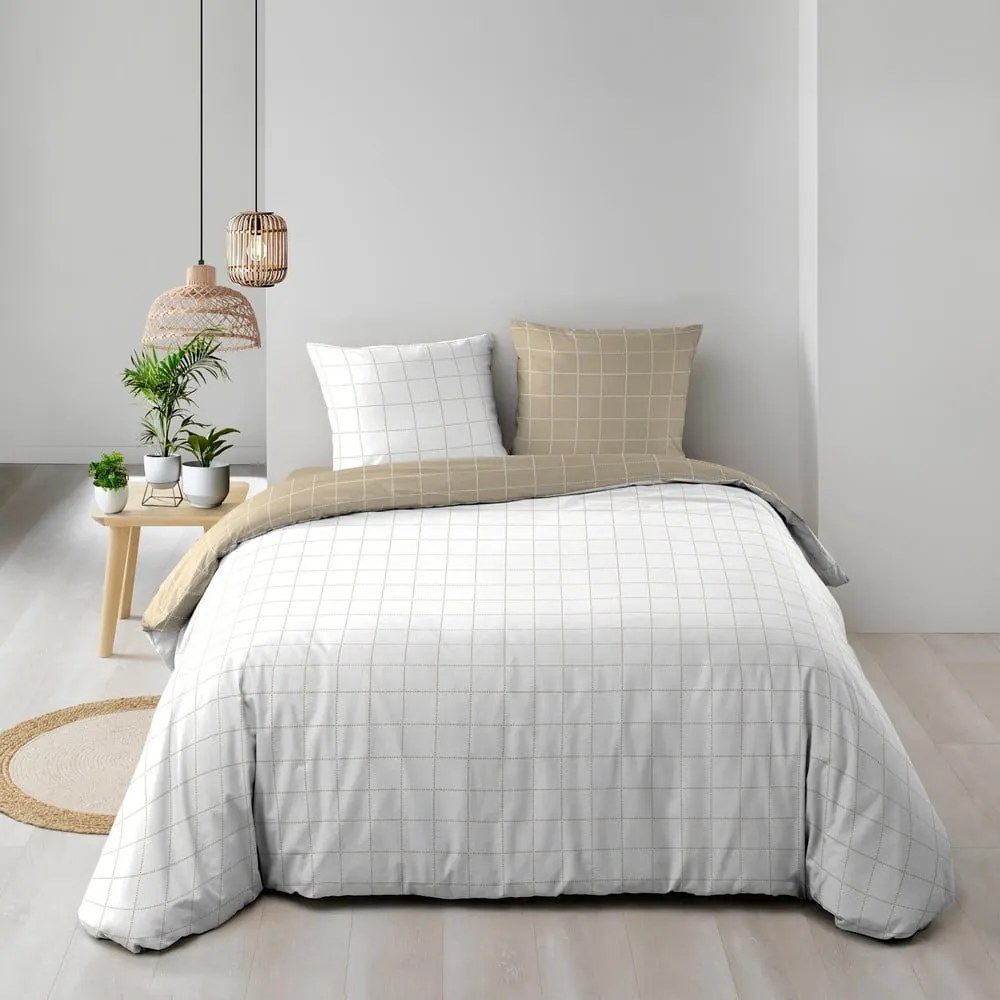 Biało-beżowa bawełniana pościel dwuosobowa 200x200 cm Cadria – douceur d'intérieur