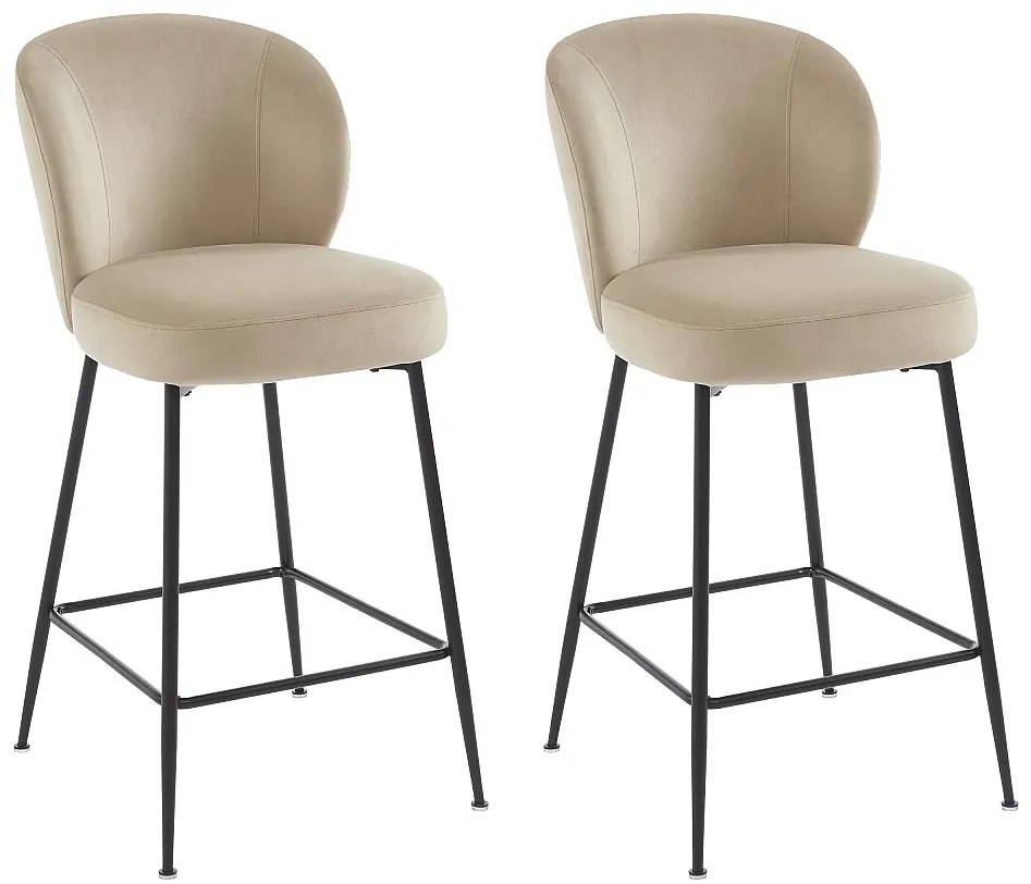 Zestaw 2 stołków barowych z weluru i czarnego metalu - Beżowy - POLPONA