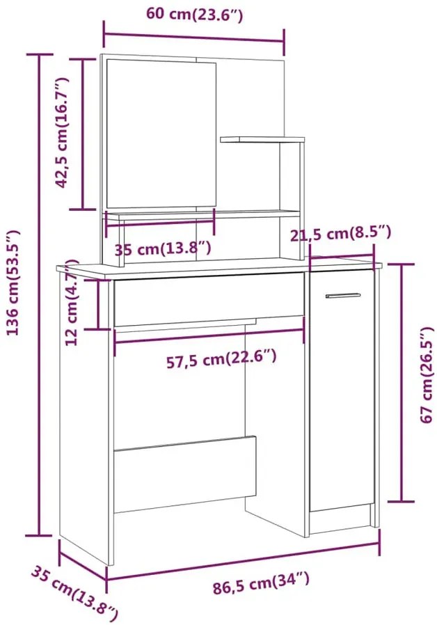 Komplet toaletka do makijażu z taboretem szarość betonu - Haleb 5X