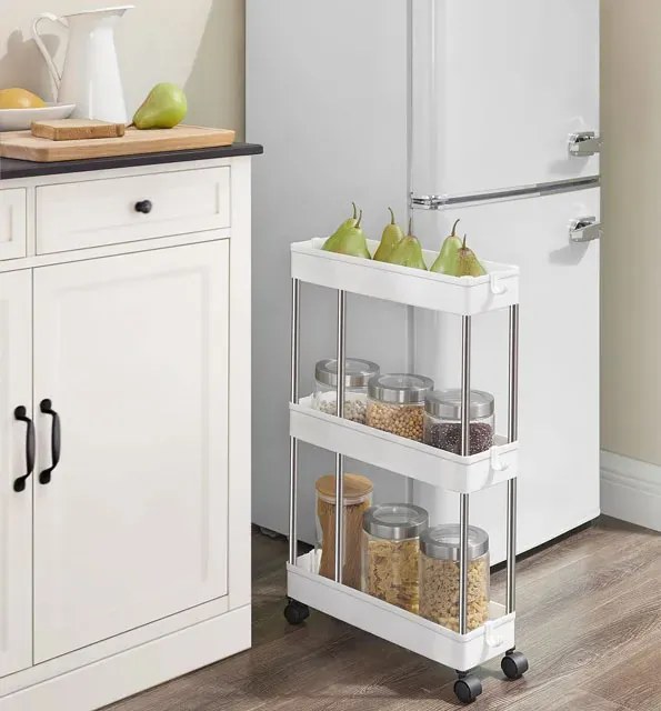 Wąski Regał Biały Na Kółkach Z 3 Półkami Z6-E08