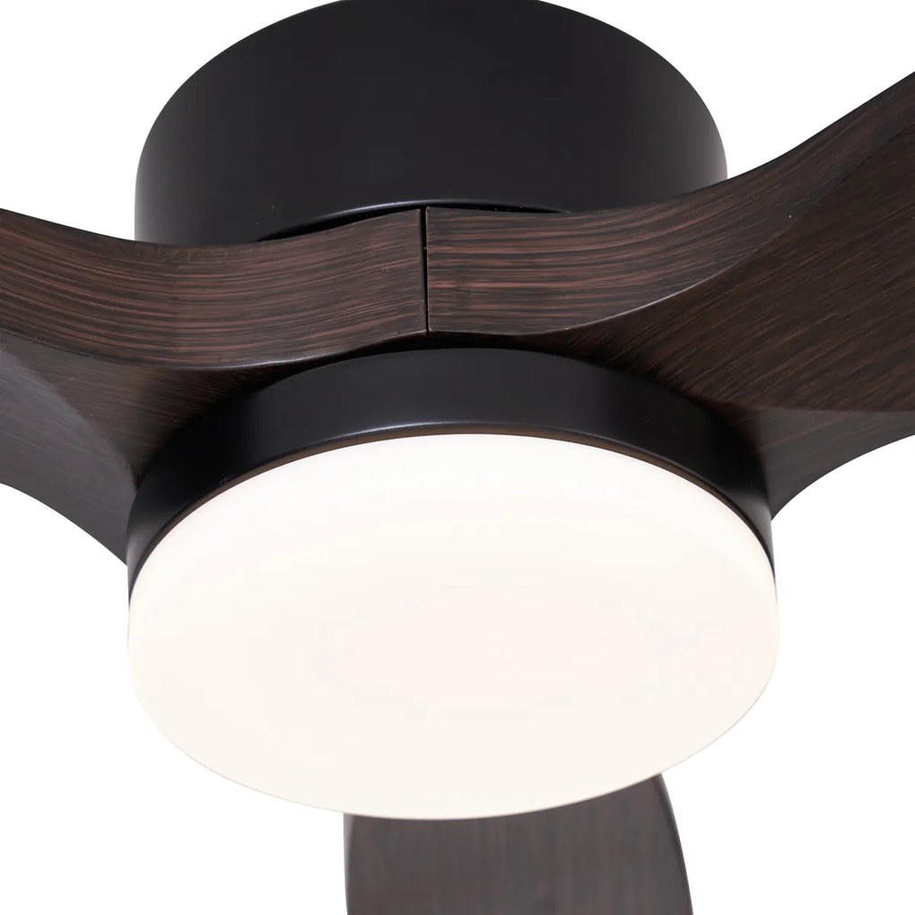 Czarny Wentylator sufitowy z lampą z nadrukiem drewna 132 cm z LED ściemnialny z pilotem - Joly Nowoczesny Oswietlenie wewnetrzne