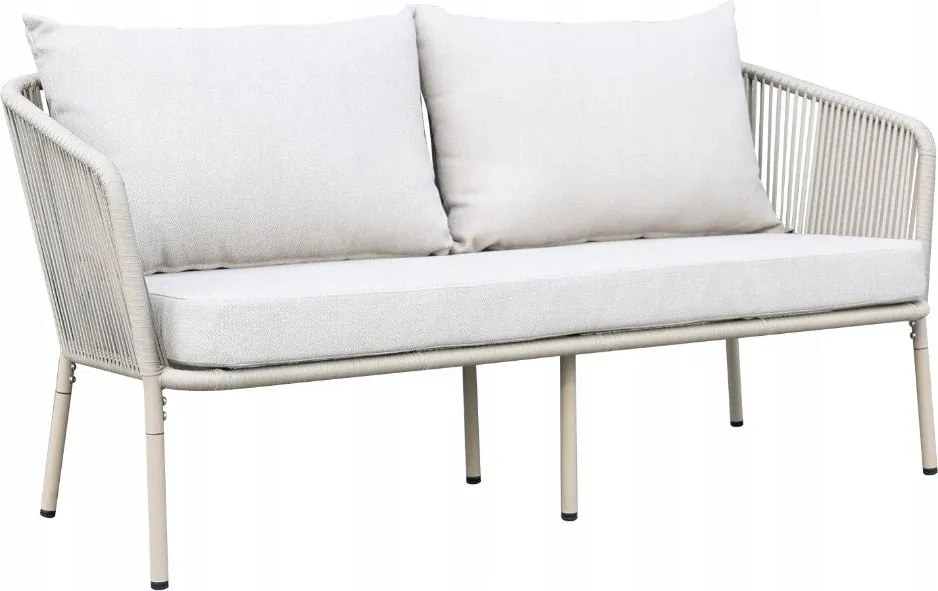 Zestaw mebli ogrodowych beżowy aluminium sofa fotele stolik sznurowanie