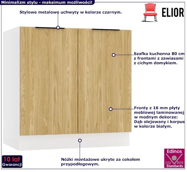 Dolna szafka kuchenna 80 cm dąb olejowany - Bixor 16X