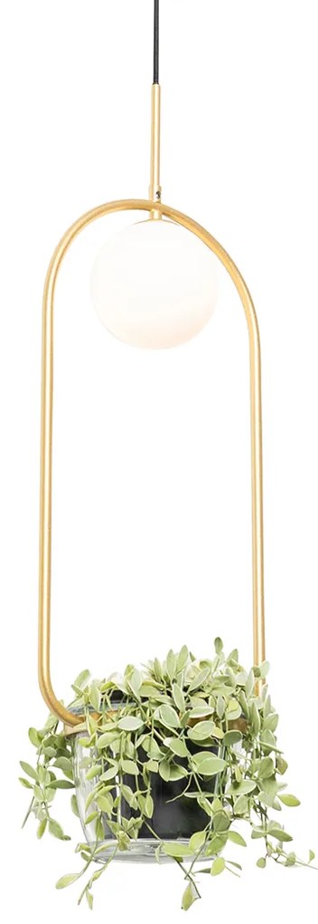 Lampa wisząca w stylu art deco złota z białym szkłem - Isabella ArtDeco Oswietlenie wewnetrzne