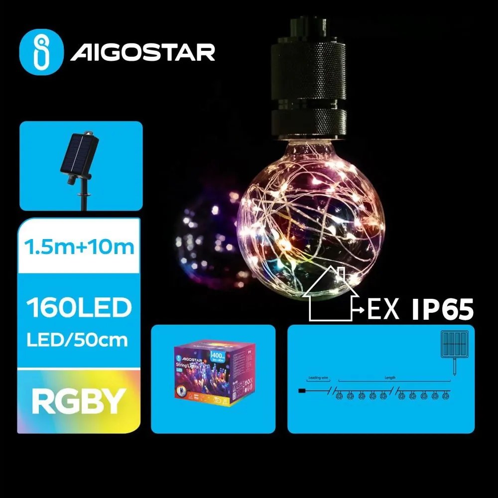 Aigostar - Solarny łańcuch LED 20xLED/8 funkcji 11,5m IP65 wielokolorowy