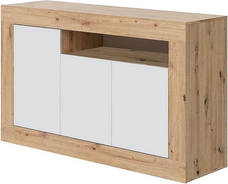Bufet Baltik 3 Drzwi Dąb Nodi Biały Artik 139 cm