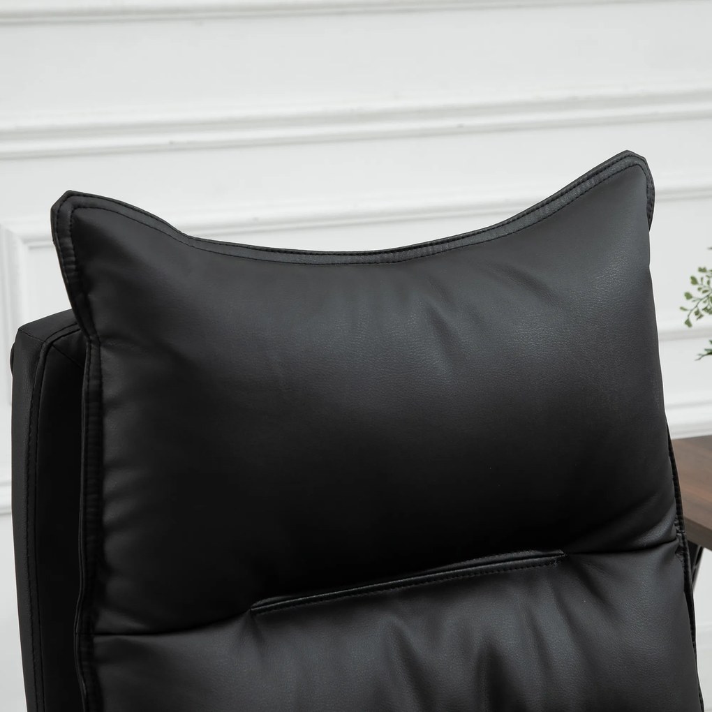 Vinsetto Krzesło biurowe z podnóżkiem ergonomiczne oparcie czarne ze sztucznej skóry | Aosom PL