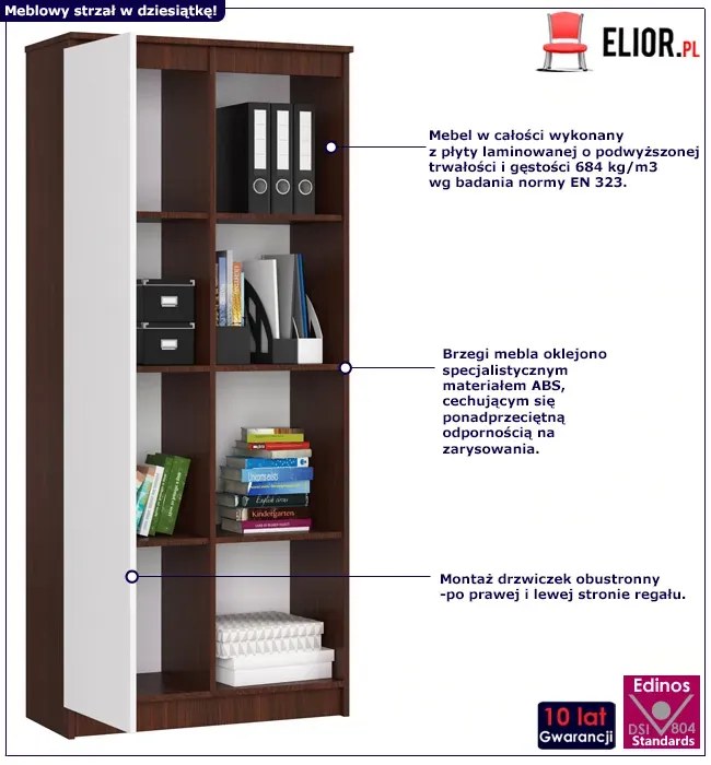 Młodzieżowy regał na książki wenge + biały- Cersal 3X
