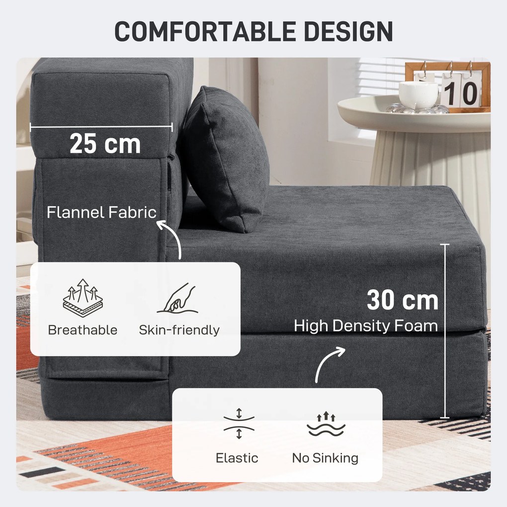 HOMCOM Sofa rozkładana fotel do relaksu z funkcją łóżka pianka z poduszką ciemnoszary | Aosom PL