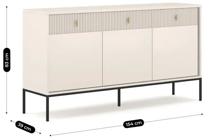 Kaszmirowa na czarnych nogach komoda ryflowana M9-G68