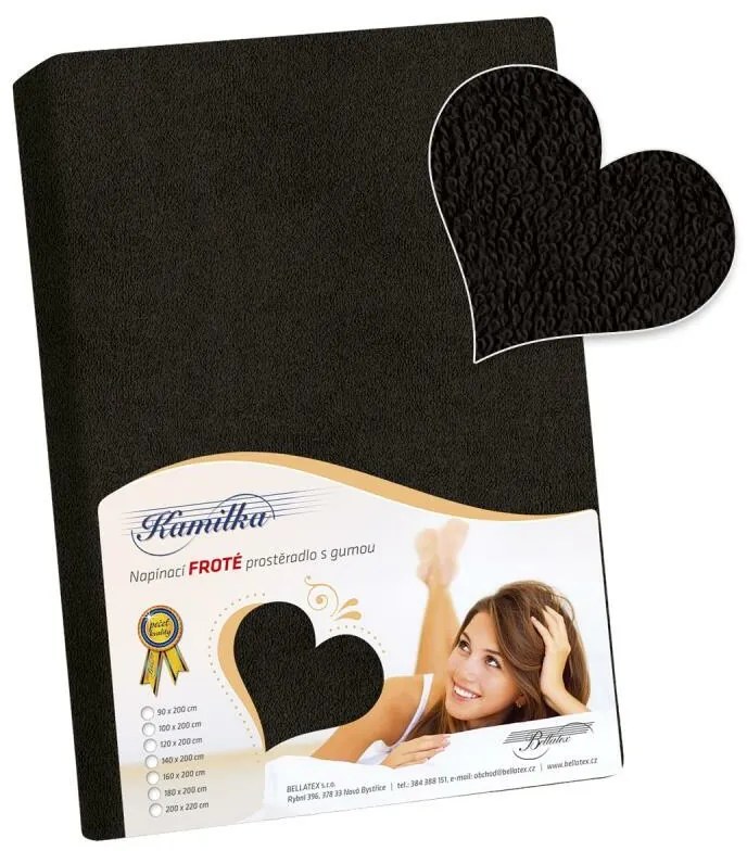 Bellatex prześcieradło frotte czarne, 120 x 200 cm