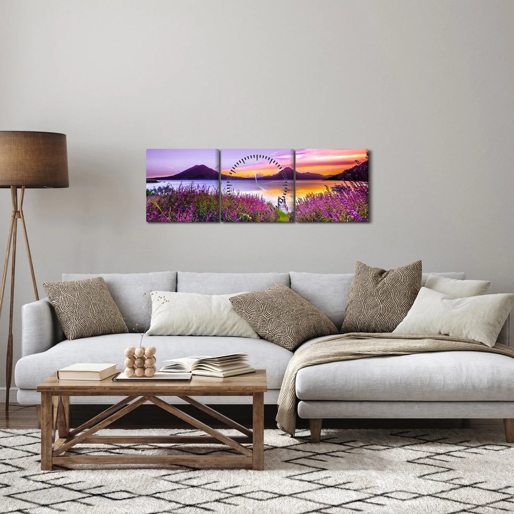 Obraz jeziora (z zegarem) (90x30 cm)