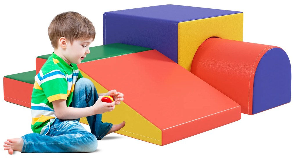 HOMCOM Zestaw 4 miękkich klocków do wspinaczki i zjeżdżania, pokrytych ekoskórą, dla dzieci w wieku 1-3 lat, Wielokolorowy