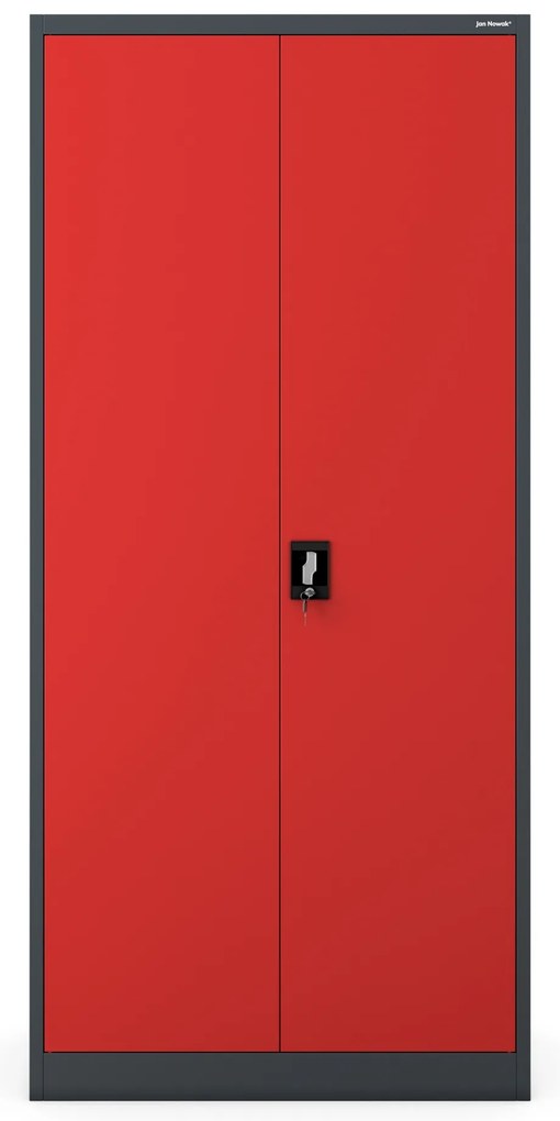 Szafa na dokumenty biurowa metalowa antracytowo-czerwona: JAN H, 900 x 1950 x 400 mm