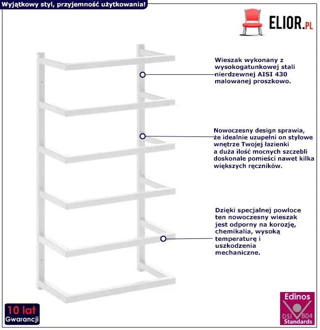 Biały wieszak na ręczniki typu drabinka - Metari 3X