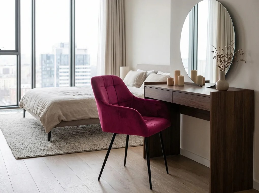 Ciemnoróżowe krzesło jadalniane LOREN VELVET z czarnymi nogami