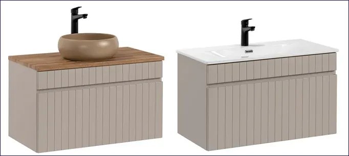 Szafka umywalkowa beżowa z lamelami 80 cm F2-H94