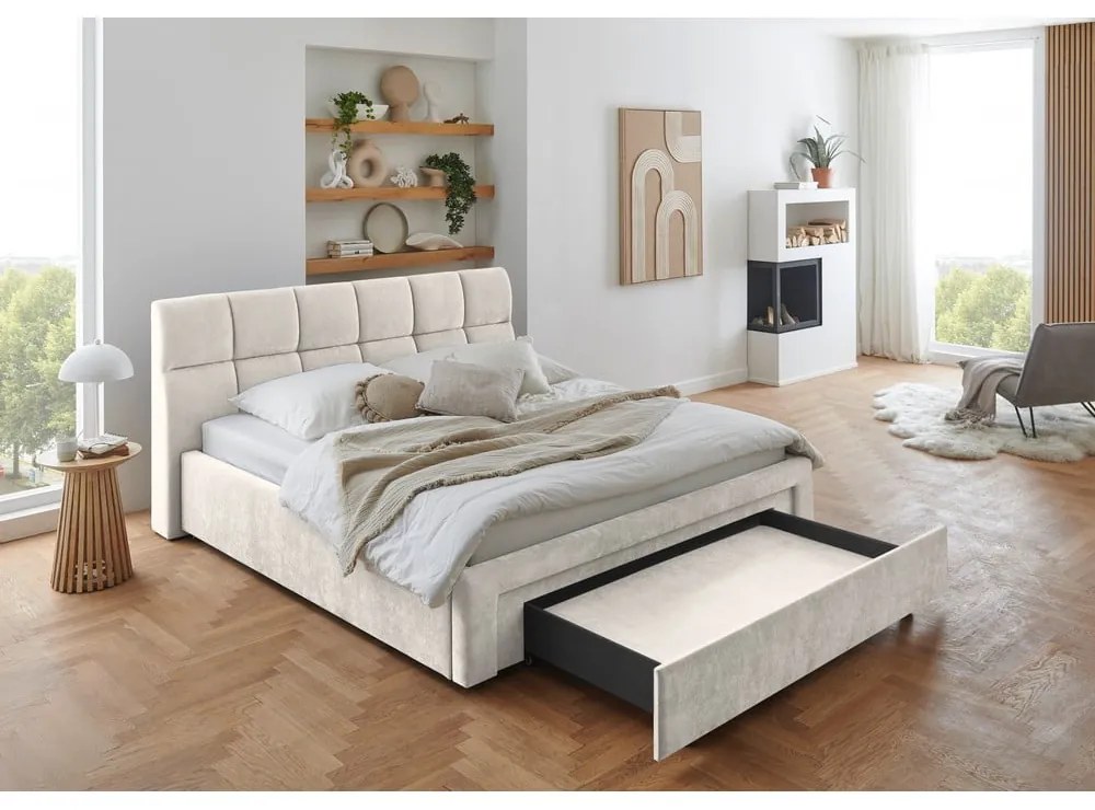 Beżowe tapicerowane łóżko dwuosobowe bez stelaża 180x200 cm Canyon – Meise Möbel