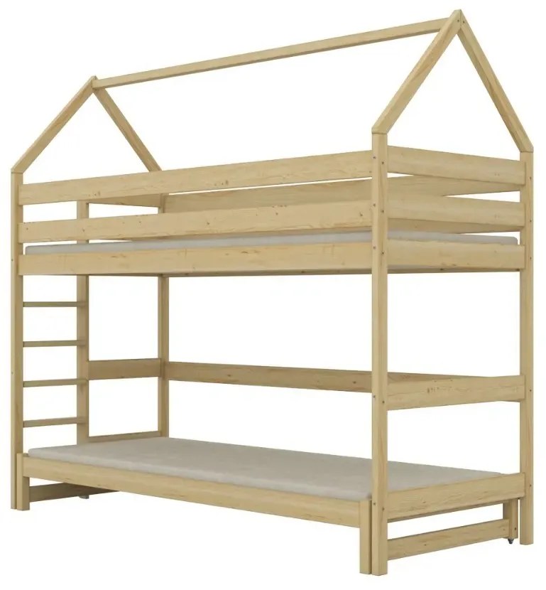 Łóżko piętrowe domek TOBI 1 160x80 sosna lakierowana z szufladami KOCOT KIDS