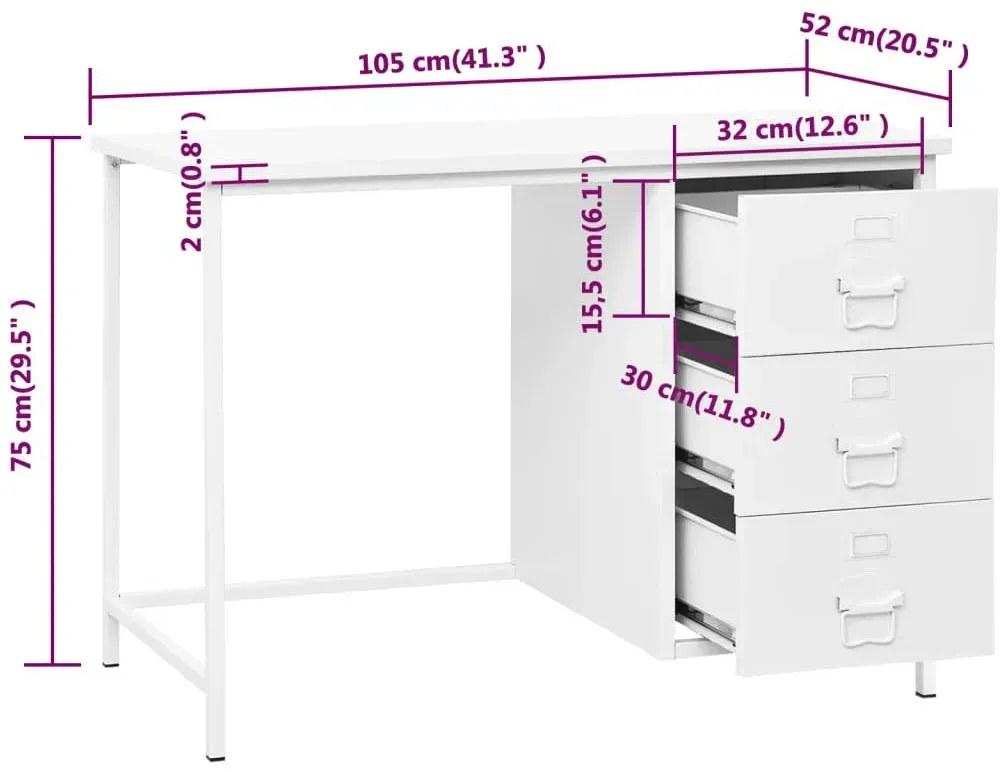 Białe Metalowe Biurko Z 3 Szufladami M0-E20