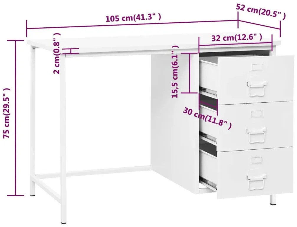 Białe metalowe biurko z 3 szufladami - Uvebri