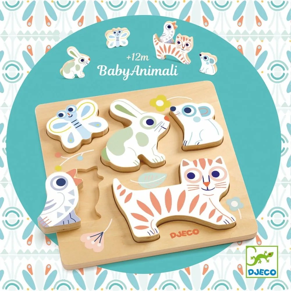 Drewniane puzzle wkładane dla dzieci Djeco Pastelowe zwierzątka