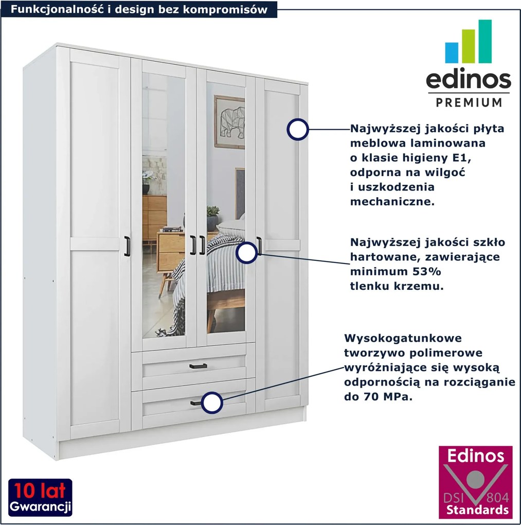 Skandynawska białą szafa czterodrzwiowa N7-A08