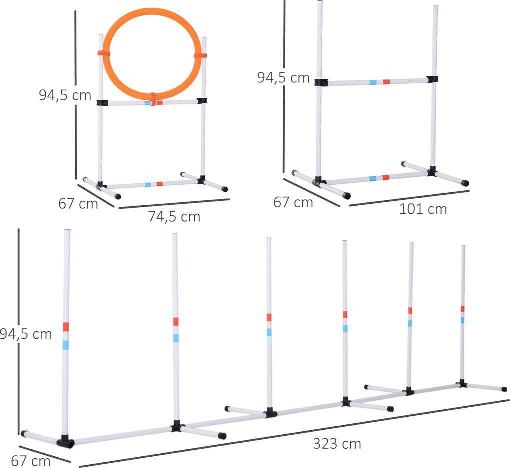 PawHut Zestaw do Ćwiczeń dla Psów 3-częściowy z Torbą do Przenoszenia Trening Agility Plastik Biały Żółty | Aosom PL