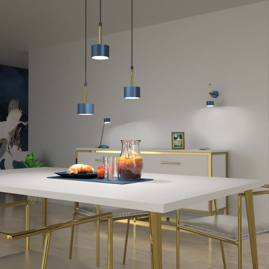 Lampa wisząca ARENA BLUE/GOLD 3xGX53, granatowa, na kole złota, potrójna