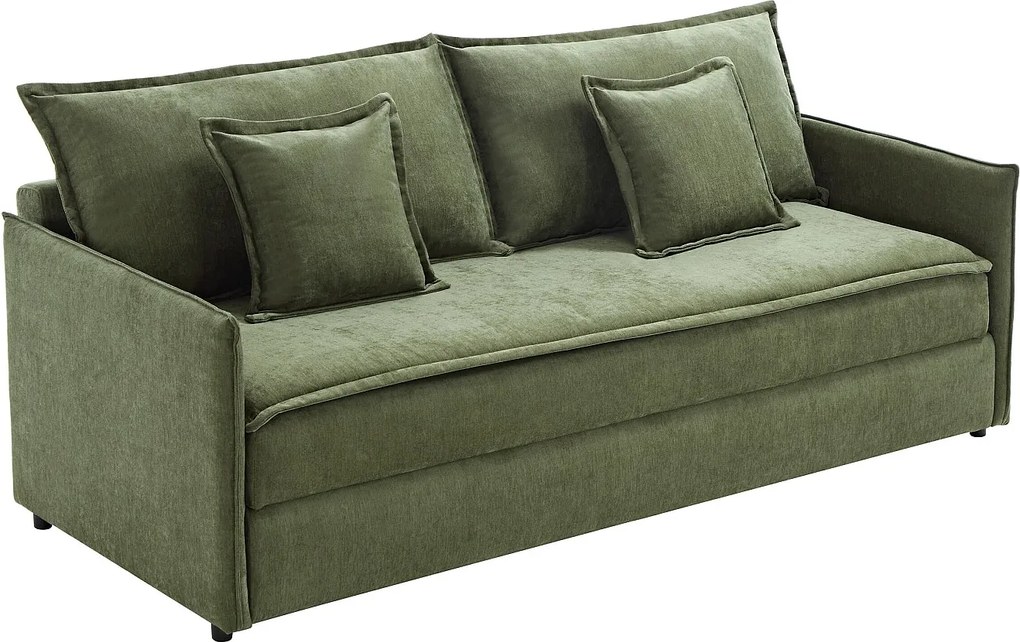 Sofa 3-osobowa rozkładana z tkaniny khaki z siedziskiem z pianką memory SERABA