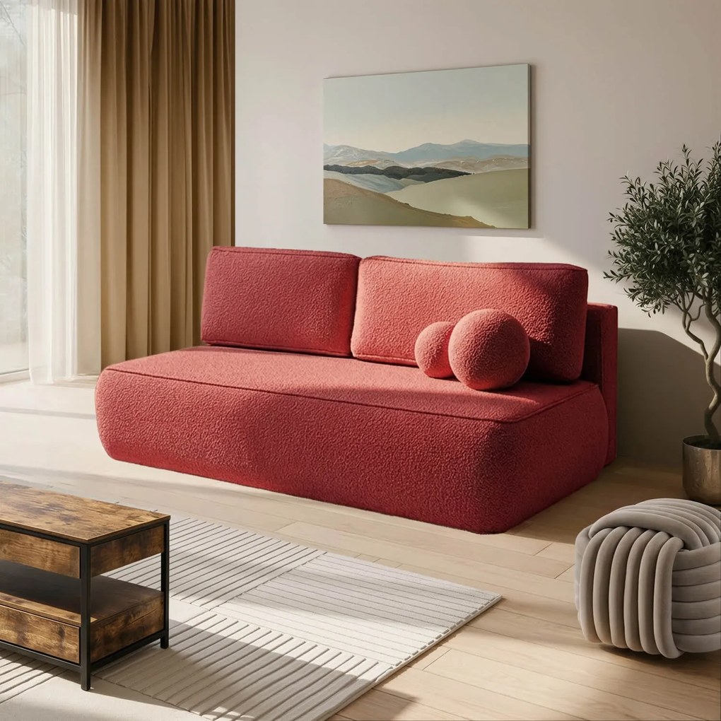 Sofa z Funkcją Spania ARVETO Bordo Boucle Nowoczesna