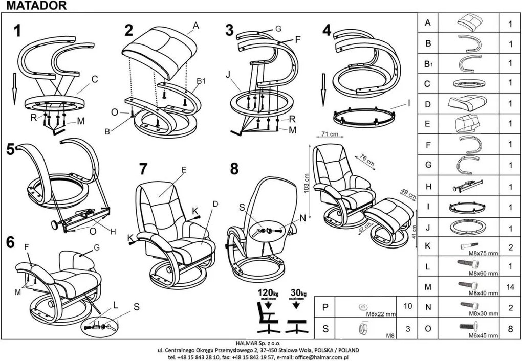 Fotel rozkładany z podnóżkiem Matador