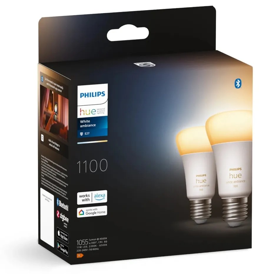 Inteligentne żarówki LED z gwintem E27, 11 W zestaw 2 szt. White ambiance – Philips Hue