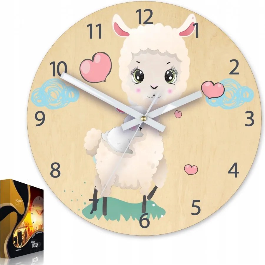 Zegar na ścianę cichy do pokoju dziecięcego drewniany nowoczesny owieczka