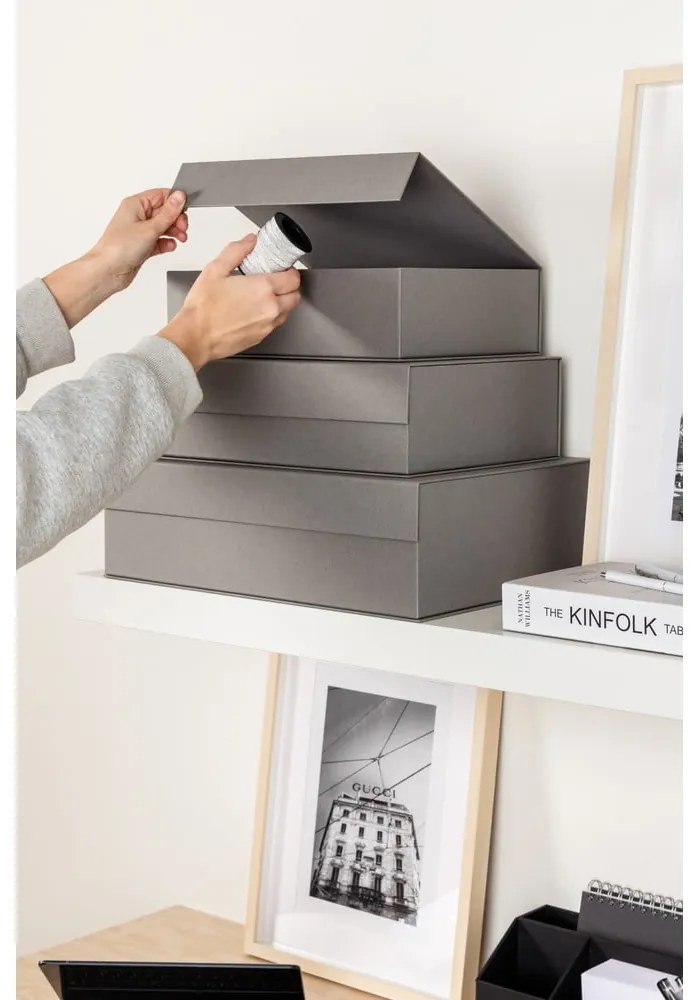 Szare kartonowe pojemniki dekoracyjne z pokrywką zestaw 3 szt. 42,5x29,5x13 cm Kian Paper Laminate – Bigso