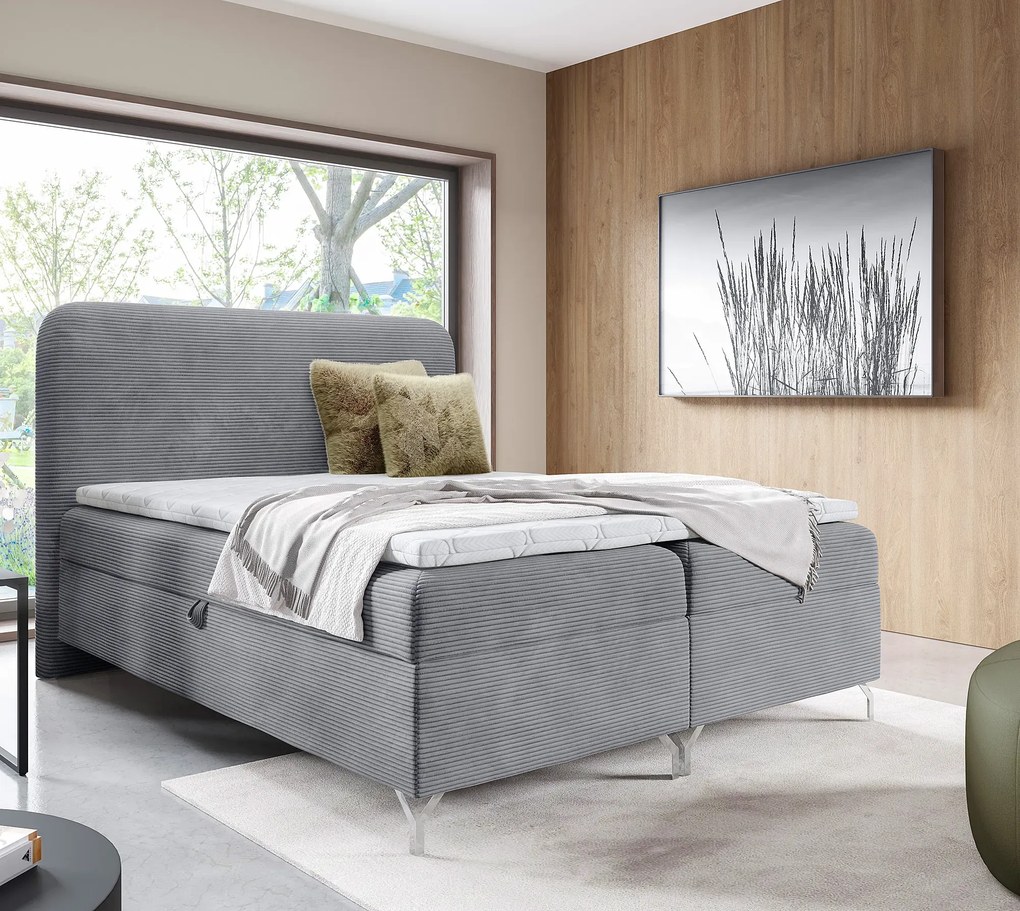 Szare sztruksowe łóżko z pojemnikiem 5 rozmiarów T5-W01