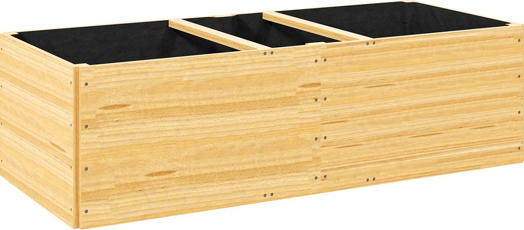 Outsunny Podwyższone grządki, Grządka z drewna z 3 strefami uprawy, dla warzyw, ziół, kwiatów, 140 x 60 x 40 cm