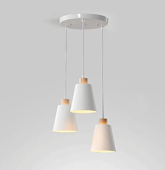 Lampa sufitowa metalowa z kloszem z litego drewna wisząca AT25-3SZ-White