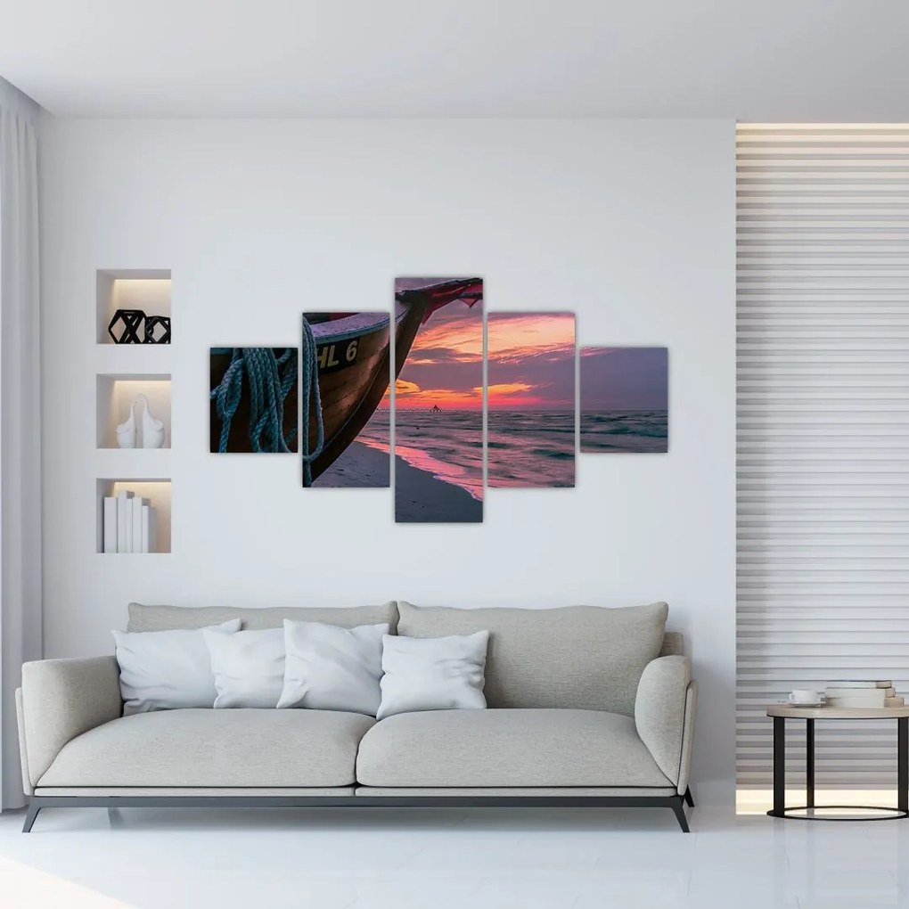 Obraz łodzi na brzegu (125x70 cm)